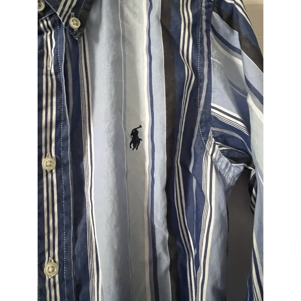 Ralph Lauren Boys Size 6 Blue/White Striped Button-Down Cotton Shirt